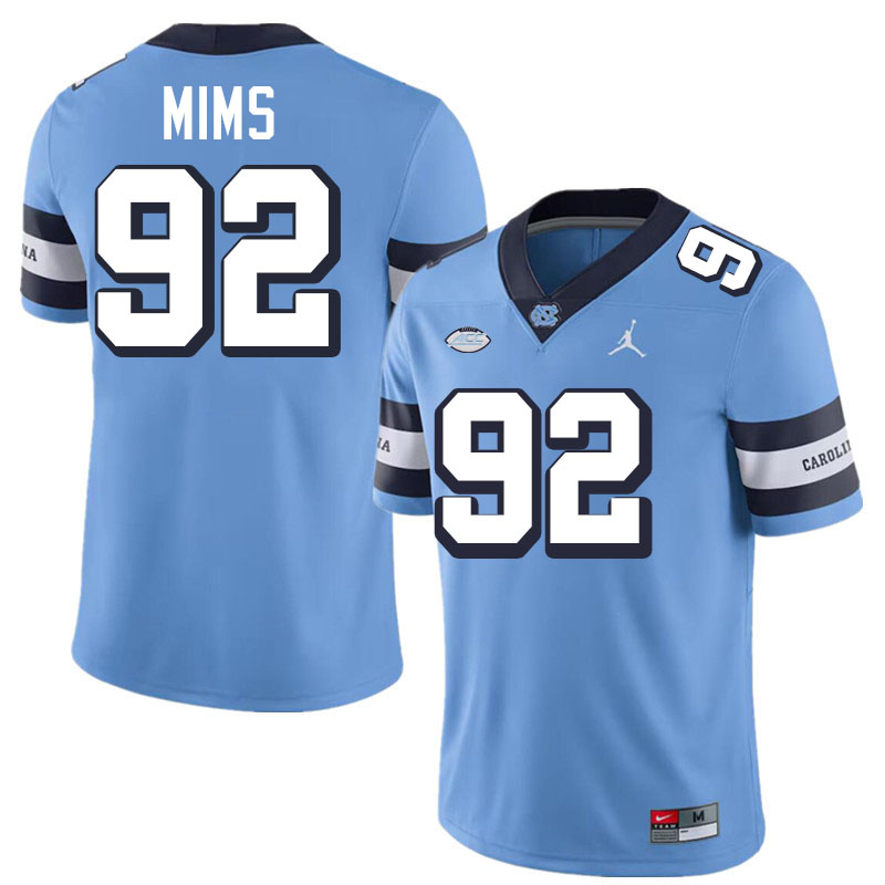 CJ Mims UNC Jerseys,North Carolina Tar Heels #92 CJ Mims Football Jerseys-Throwback Blue
